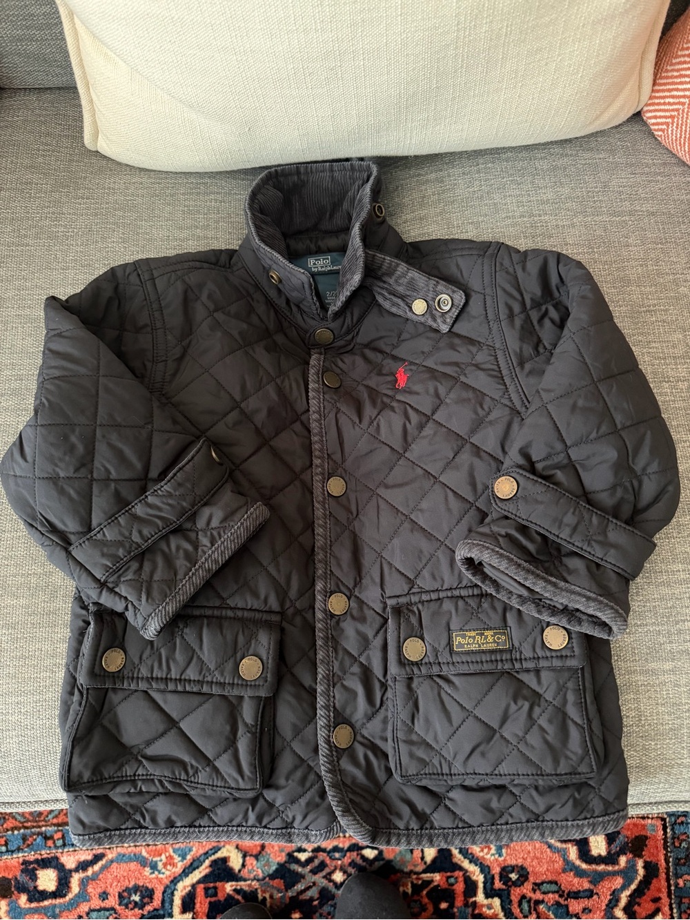 Polo by Ralph Lauren Kids Quilted Black Jacket with Red Pony